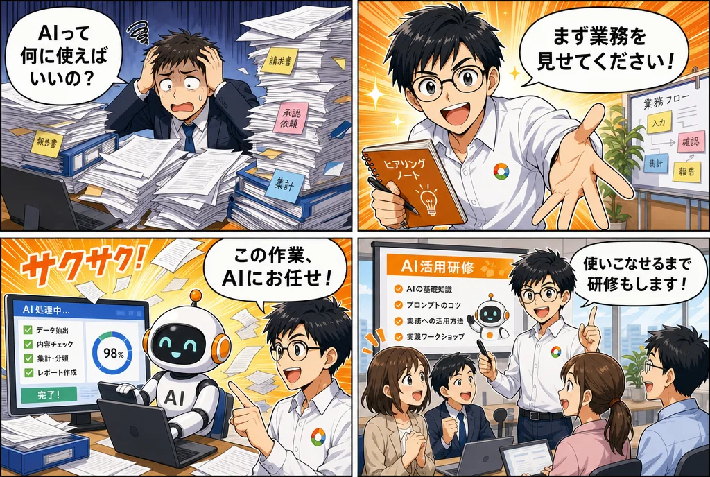 漫画でわかるAI・データ／開発：4コマでサービス内容を紹介